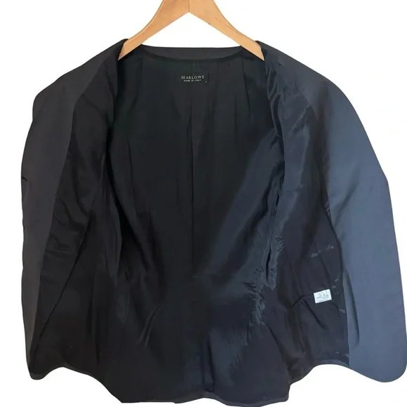 MARLOWE Made in Italy Wool Tailored Belted Blazer Blue Career Professional 42/8 - Picture 15 of 16